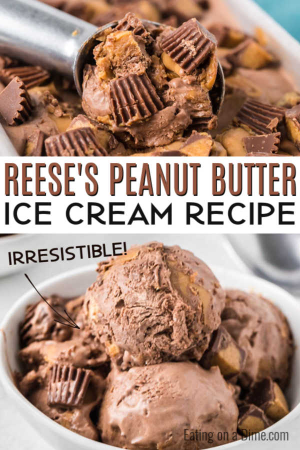 This Reese's Peanut Butter Ice Cream Recipe is delicious and easy to make! Since it is a no churn ice cream recipe anyone can make it!