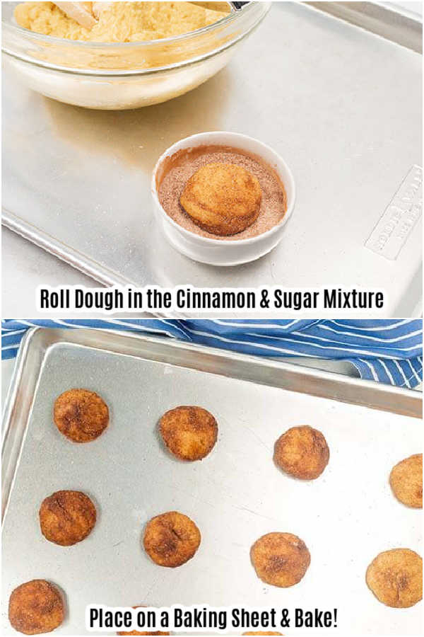 Make this easy Snickerdoodle cake mix cookies recipe for a decadent treat. Each bite is soft and fluffy and the secret is a cake mix!  #eatingonadime #cookierecipes #cakemixcooikies #snickerdoodles 