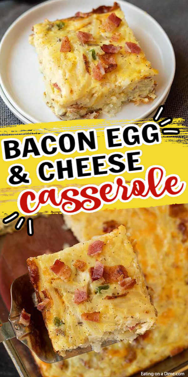 I'm always looking for easy breakfast ideas and this bacon egg and cheese casserole is just that! This simple casserole is tasty and frugal. 