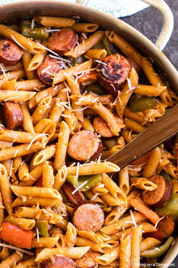 Skillet recipes make dinner easy and this tasty Skillet Pasta and Sausage recipe does not disappoint. It is the perfect one pot meal for busy weeknights. 