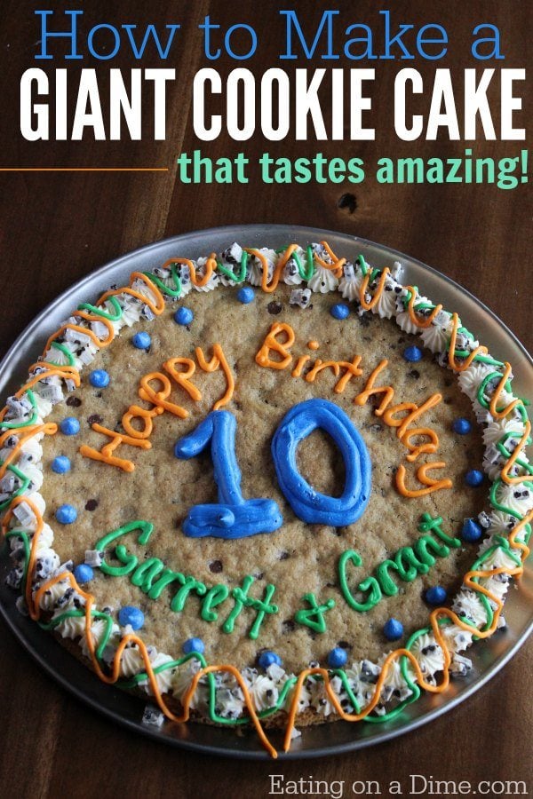 This is the best homemade cookie cake recipe. This easy chocolate chip cookie cake is perfect for birthdays and is easy to make! Learn how to make this birthday giant cookie cake recipe that is better than one from Great American! #eatingonadime #cookiecake #dessertrecipes #cakerecipes This is the best homemade cookie cake recipe. This easy chocolate chip cookie cake is perfect for birthdays and is easy to make! Learn how to make this birthday giant cookie cake recipe that is better than one from Great American! #eatingonadime #cookiecake #dessertrecipes #cakerecipes