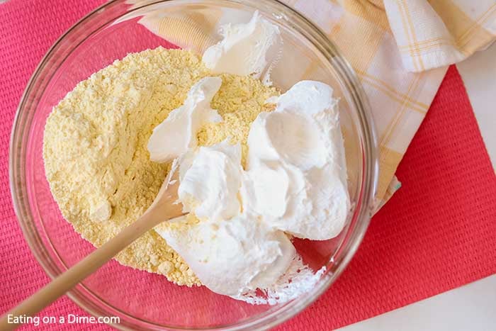 The ingredients placed in a large mixing bowl. 