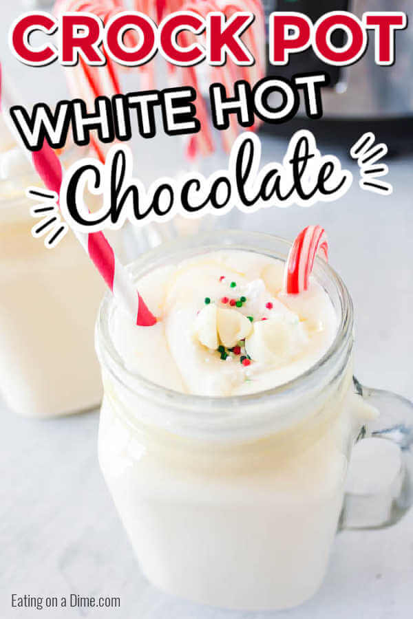 Crock pot white hot chocolate recipe is perfect to serve for a crowd at parties, holidays and more. Keep your hot chocolate warm all night long!