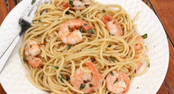 Cooked Pasta with Cilantro Lime Shrimp