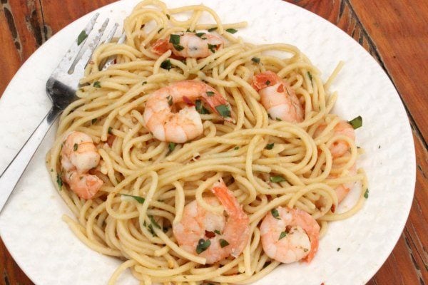 cilantro lime shrimp scampi over pasta