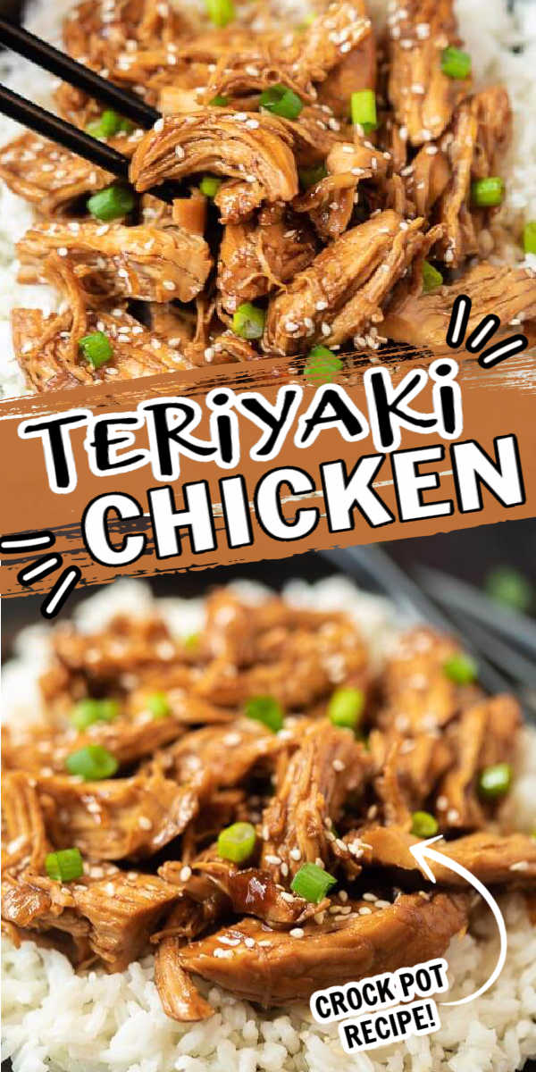 This crock pot teriyaki chicken is easy and healthy! This Slow Cooker Teriyaki Chicken and Rice is the best easy Asian food that can be made at home. This is one of my favorite slow cooker recipes. You are going to love crock pot teriyaki chicken! #eatingonadime #crockpotrecipes #chickenrecipes #teriyakirecipes 