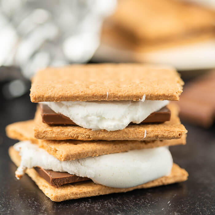 closeup of grilled smores