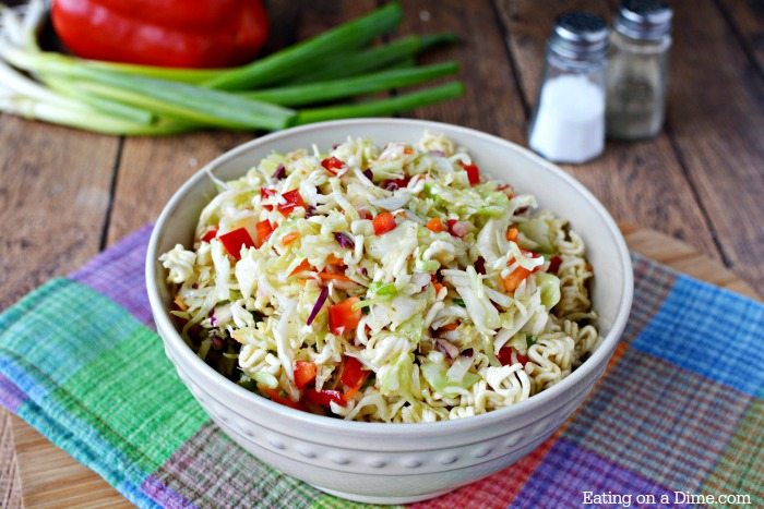 Easy ramen noodle salad recipe comes together quickly for a crispy and flavorful salad. The dressing really brings it all together for a great side dish.