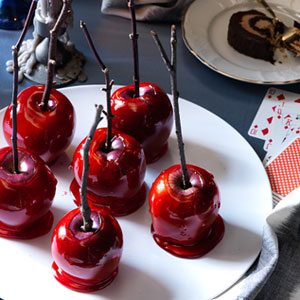 candy apples on a plate