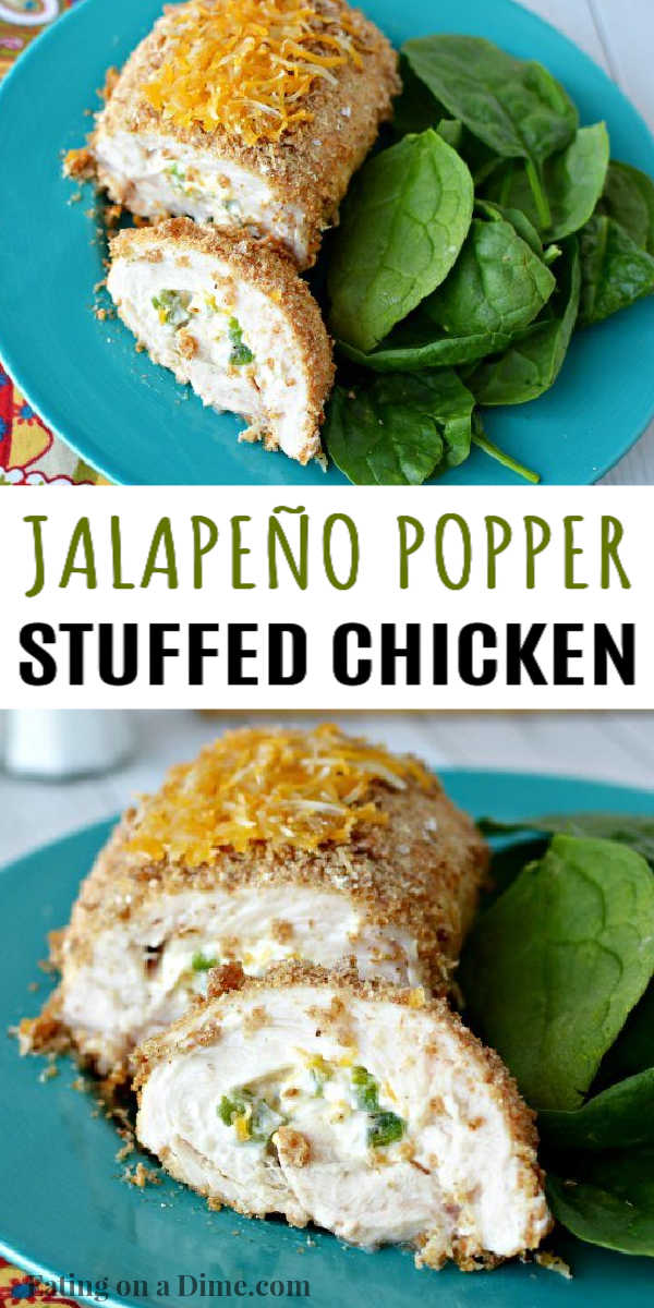 Try this easy Jalapeño Popper Stuffed Chicken Breasts Recipe. This Jalapeño popper chicken is easy to make and packed with flavor. Cheesy jalapeno popper chicken is packed with flavor! #eatingonadime #chickenrecipes #jalapenopopperrecipes #bakedchickenrecipes 
