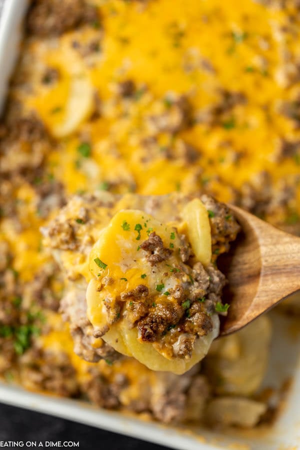 This Gluten Free Hamburger Casserole Recipe is going to be a big hit with your  family! The cheese and the creaminess of the soup is so tasty.