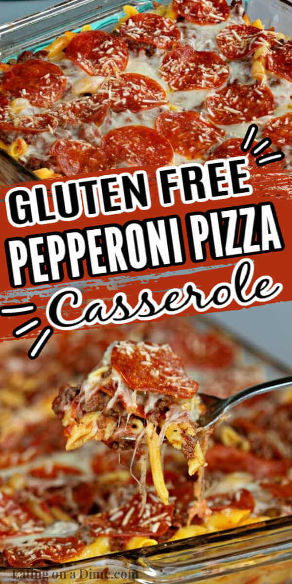 Try this Gluten Free Pepperoni Pizza Casserole Recipe. This gluten free pizza casserole is easy to make and packed with tons of pizza flavor. Pizza casserole gluten free recipe is one of my family’s favorite and is a freezer friendly casserole too! #eationgonadime #glutenfreerecipes #pizzarecipes #casserolrecipes #freezermeals 