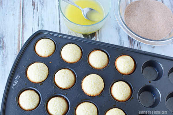 Close up image of mini muffins in a mini muffin pan.
