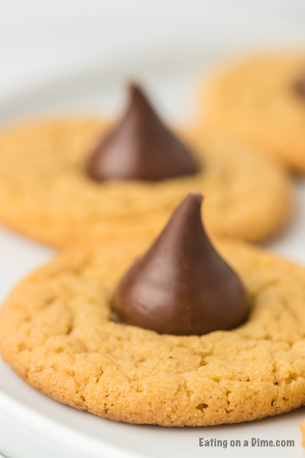 Close up image a hershey kiss peanut butter cookie. 
