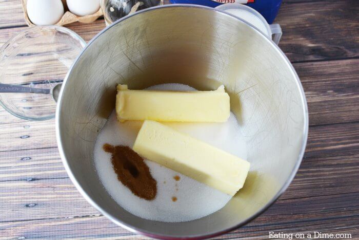 creaming butter and sugar for vanilla cake