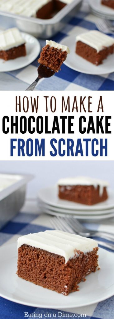 Learn how to make a chocolate cake from scratch. This easy chocolate cake recipe is simple to make and so delicious. You will never use a box mix again! 