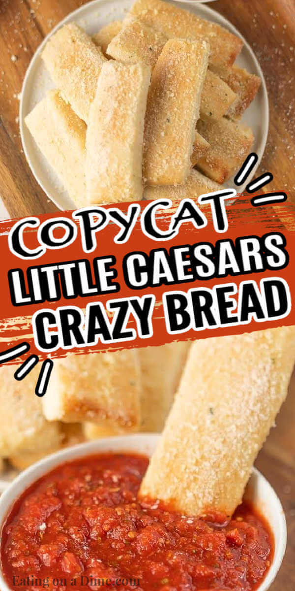 Love easy Copycat recipes? Try this simple Little Caesar’s Crazy Bread Recipe. It taste amazing and can be made easily at home! This homemade crazy bread recipe is easy to make with just a few ingredients and tastes amazing too.  #eatingonadime #copycatrecipes #crazybread #littlecaesarrecipes 
