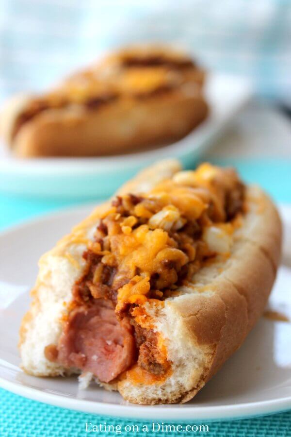 Chili Hot Dogs on a plate