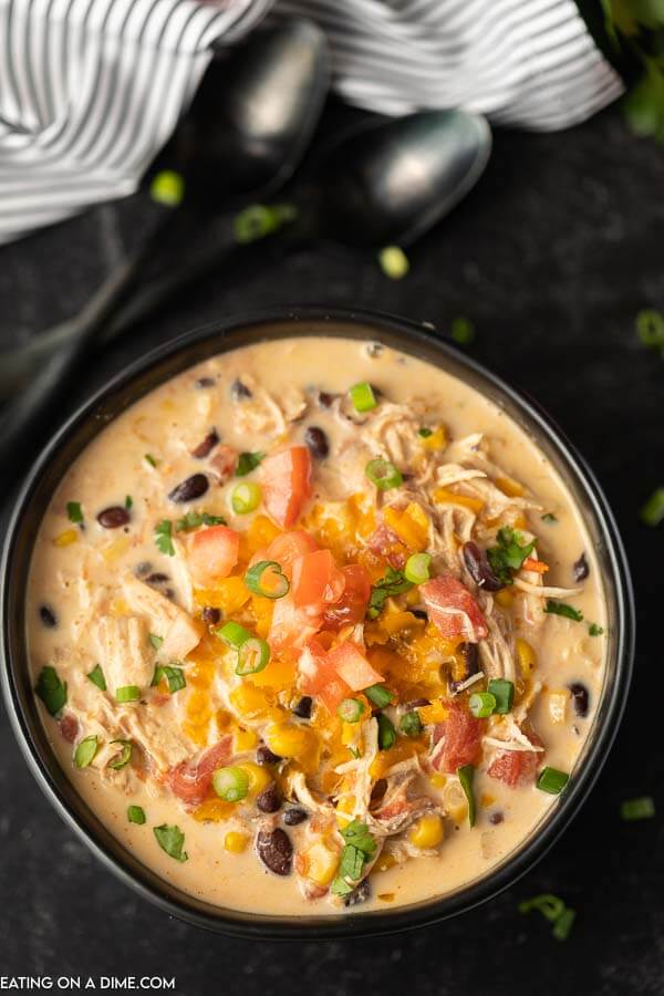 Closeup of Creamy Chicken Taco Soup in a bowl