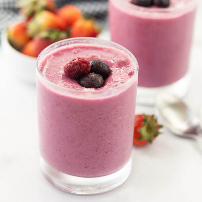 closeup of 2 glasses with smoothies.