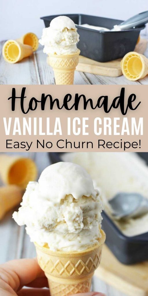 Try this Easy homemade vanilla ice cream recipe! It is so creamy and delicious. Plus, you don't need an ice cream maker for this easy ice cream recipe! This easy vanilla ice cream recipe without eggs is so simple to make. Everyone is going to love it! #eatingonadime #icecreamrecipes #icecream #desserts 
