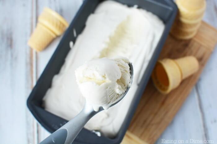 Try this Easy homemade vanilla ice cream recipe! It is so creamy and delicious. Plus, you don't need an ice cream maker for this easy ice cream recipe! This easy vanilla ice cream recipe is so simple to make. Everyone is going to love it! 