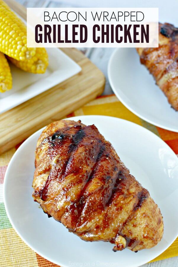 Bacon wrapped Chicken on a white plate