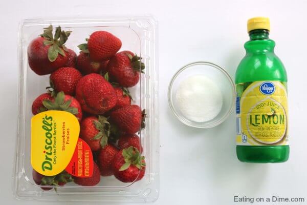 Ingredients needed - fresh strawberries, lemon juice and sugar. 