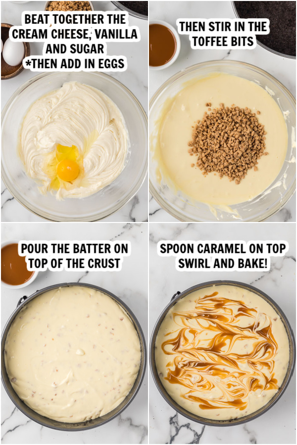 Photos showing how to make the cheesecake layer for this recipe. 