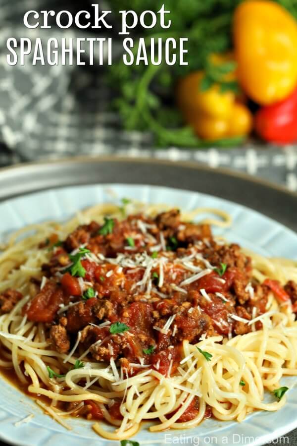 Try this delicious crock pot spaghetti sauce recipe that you can make just by tossing everything in your crockpot. Crockpot spaghetti sauce is so easy! 