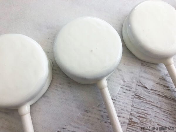Then the oreos on a stick dipped into the melted white candy melts 