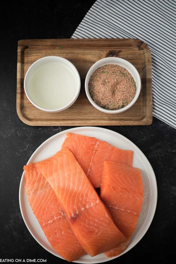 photo of ingredients: oil, blackened seasoning, salmon