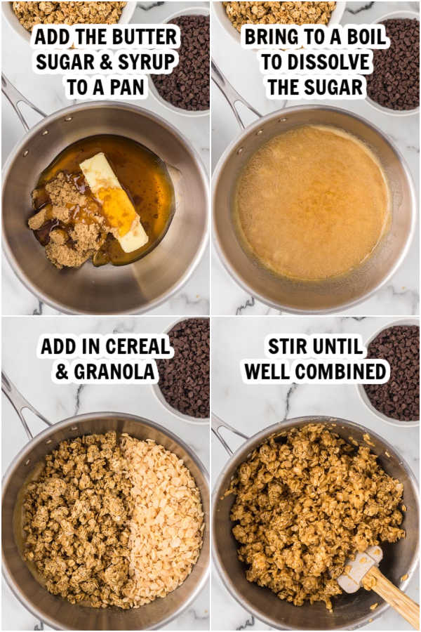 Process of mixing the granola mixture together. 