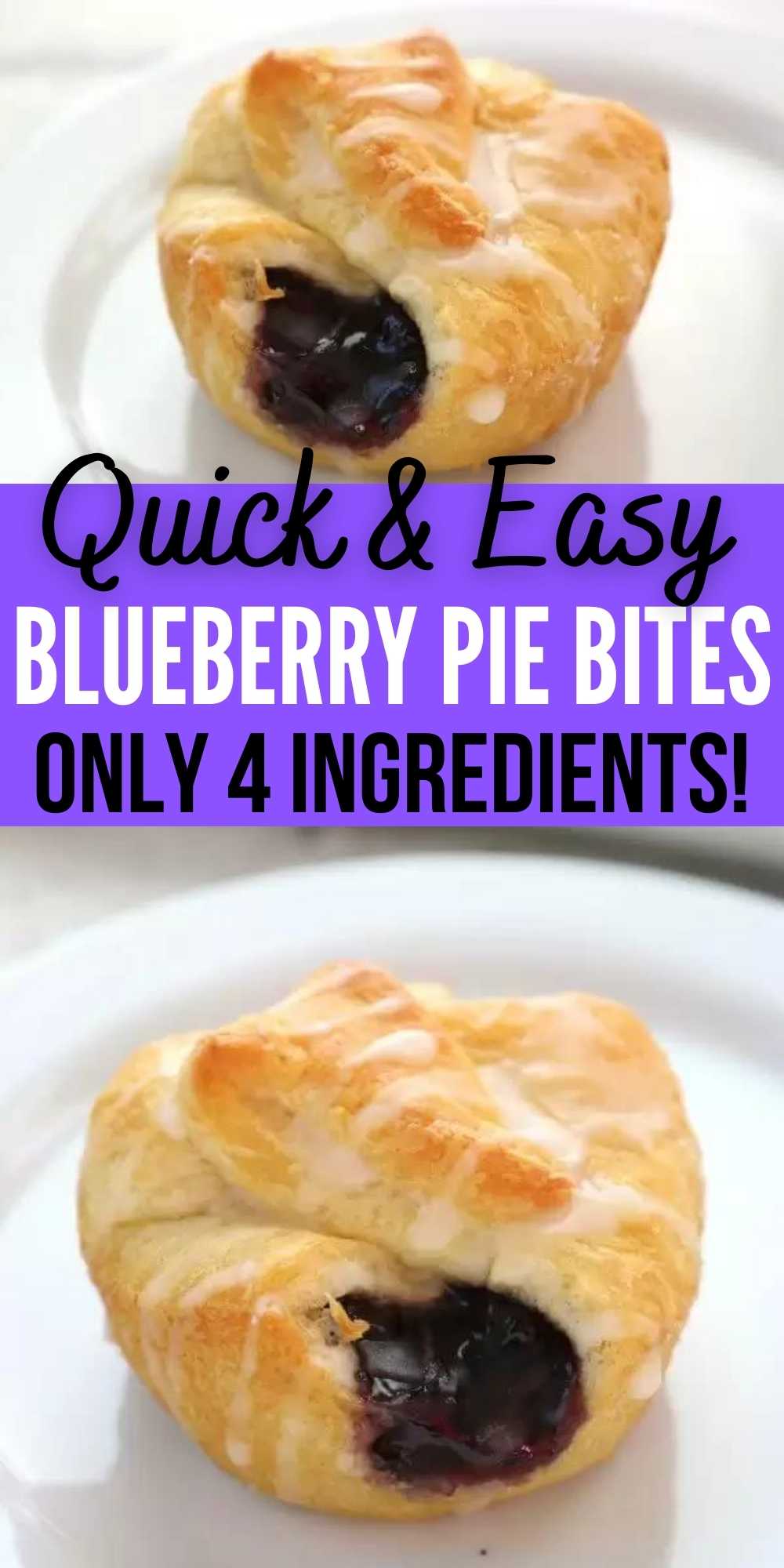Blueberry pie bites are the perfect bite size dessert that are easy to make with crescent rolls.  They are packed with delicious blueberry filling in a flaky crust. They are so easy to make and delicious too! #eatingonadime #blueberrydesserts #pierecipes #easydesserts 
