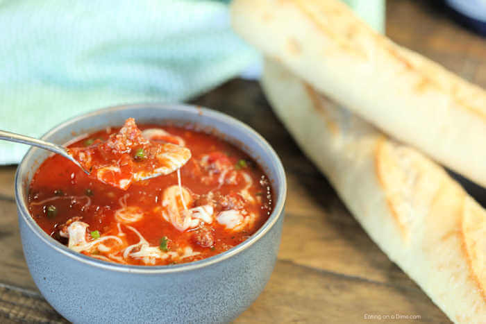 Everything you love about pizza is in this tasty Crock Pot Pizza Soup Recipe. If your family loves pizza as much as we do, they're going to love pizza soup.