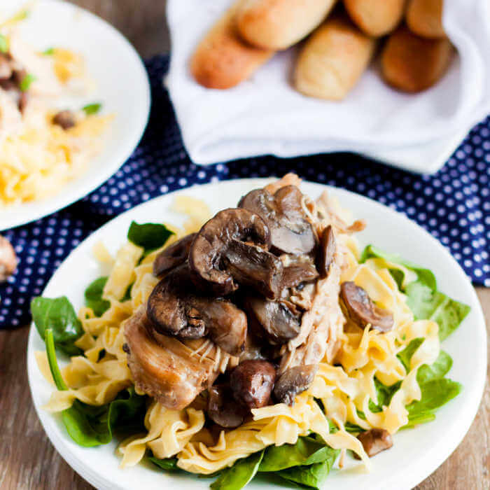 plate of chicken marsala with pasta