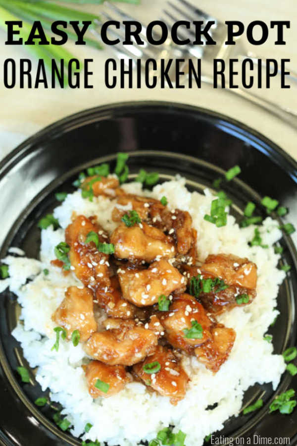 Enjoy delicious Crockpot orange chicken from the comfort of your home and save time and money.  The savory and sweet orange sauce is thick and delicious.