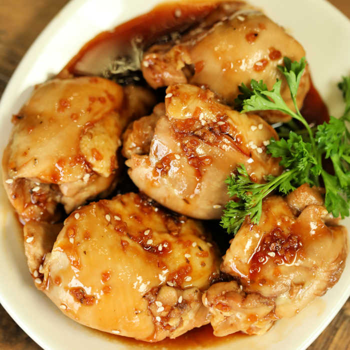 No need to get take out when you can make Crock Pot Honey Garlic Chicken Thighs at home so easily. Lots of garlic and honey give this recipe amazing flavor.
