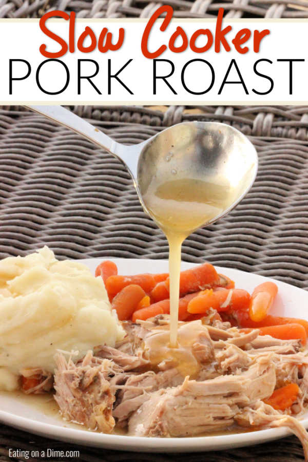 This Crock Pot Pork Roast is tender and delicious with very little work. The pork falls apart from being slow cooked and each bite is so flavorful.