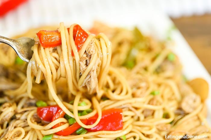 No need to order take out when you can make this easy and delicious Crock pot Chicken Lo Mein Recipe at home. The slow cooker does all the work.
