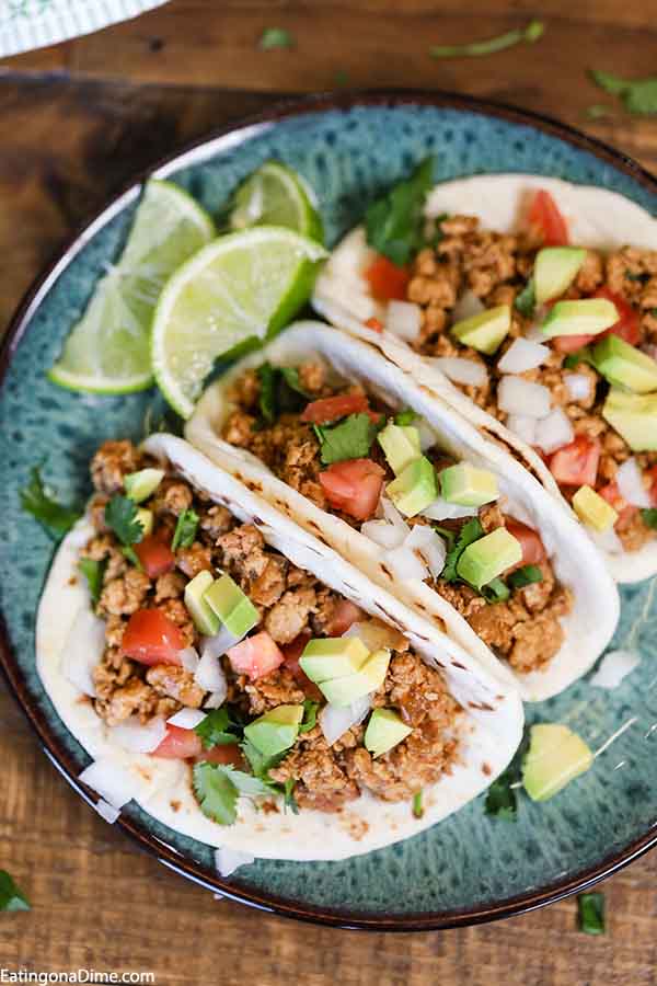 You will love this quick ground chicken tacos in the slow cooker. This recipe is simple and easy. All you need is the crock pot for these amazing tacos. 