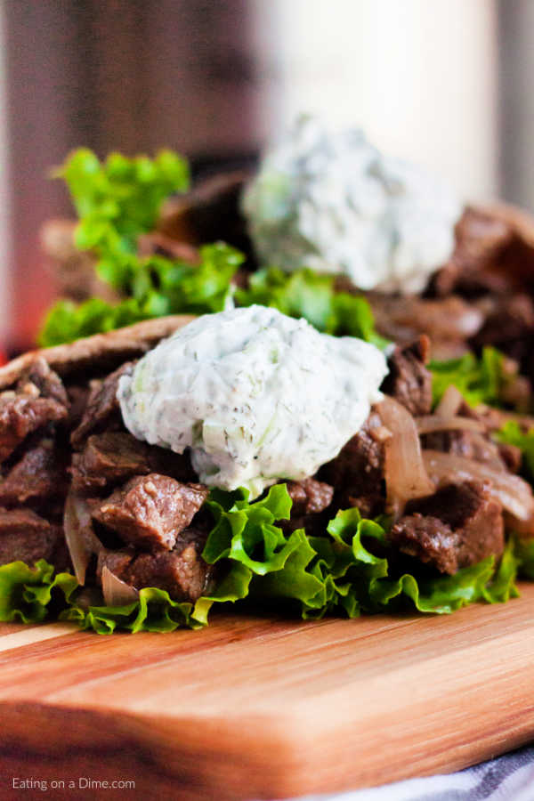 Beef Gyro stacked on a cutting board