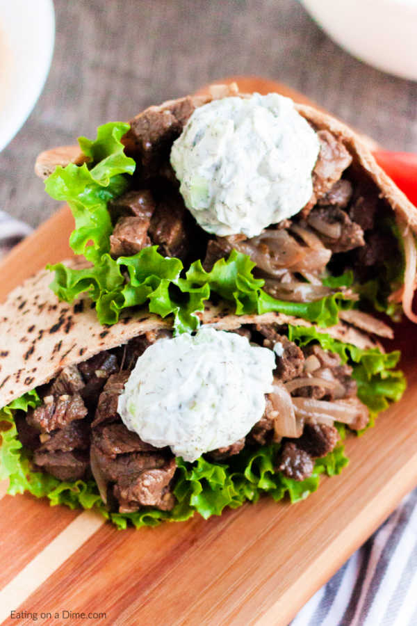 Beef Gyro stacked on a cutting board