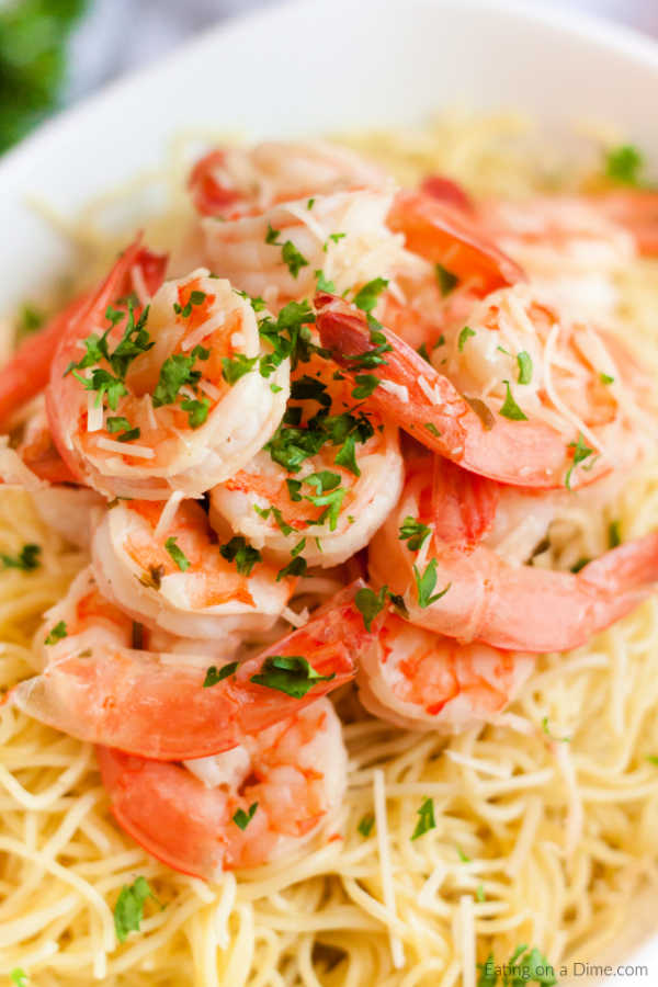 Shrimp Scampi with pasta in a large bowl