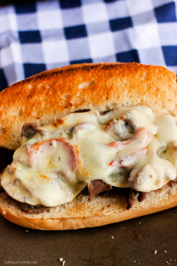 Philly Cheesesteak Sandwich open 