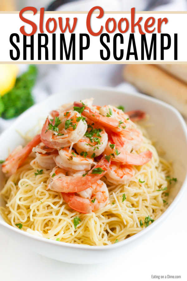 Crock Pot Shrimp Scampi Recipe is a simple and tasty recipe that can be prepared with little effort. Lemon, Parmesan cheese and more make this meal amazing.