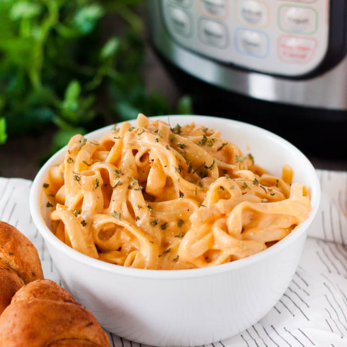 Buffalo Chicken Pasta in a white bowl