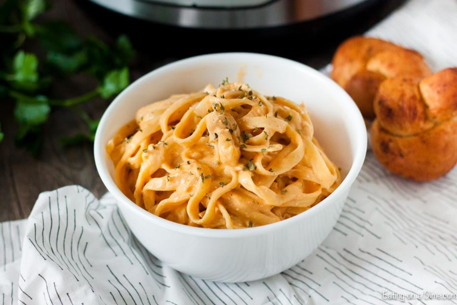 Buffalo Chicken Pasta in a white bowl