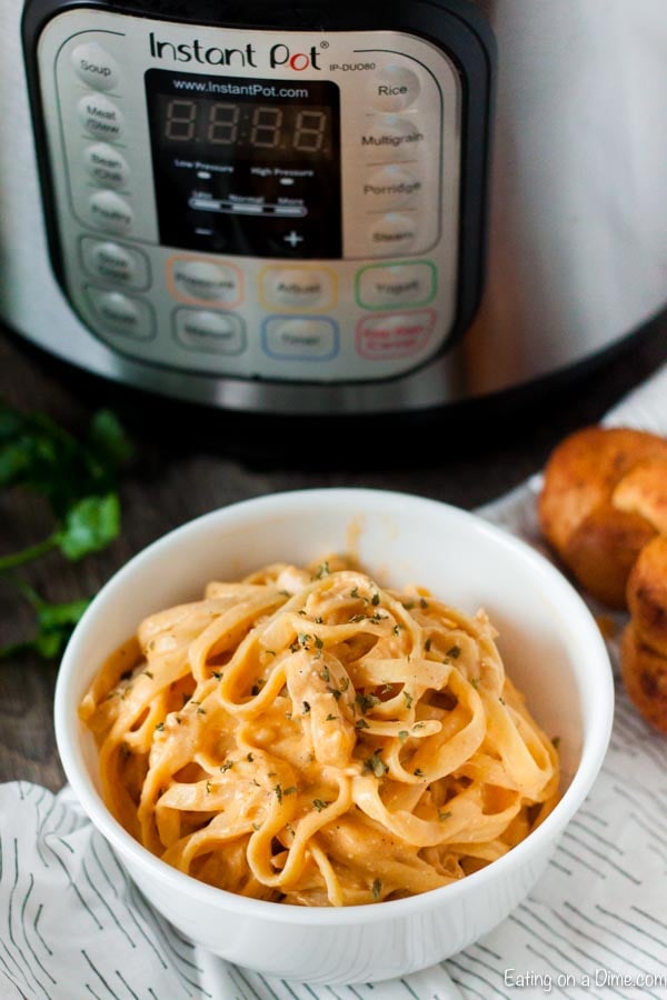 Buffalo Chicken Pasta in a white bowl