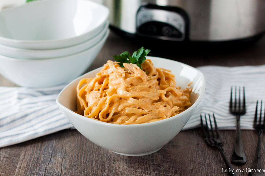 Crockpot Buffalo Chicken Pasta is absolutely delicious with tons of buffalo flavor. Everyone will love the tasty cream cheese and buffalo sauce with pasta.